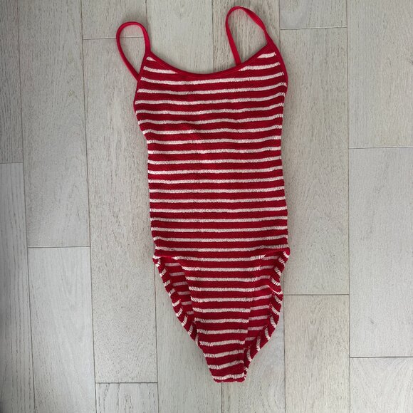 HUNZA G - Red and White Striped Swimsuit - Picture 2 of 4